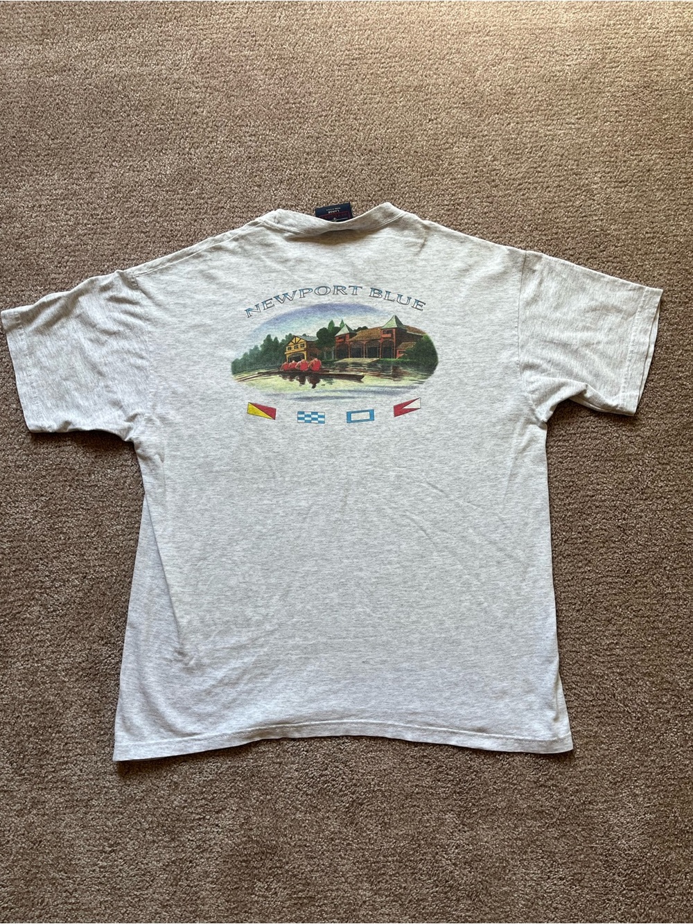 VTG 90’s Newport Blue Rowing Graphic Grey Pocket Tee